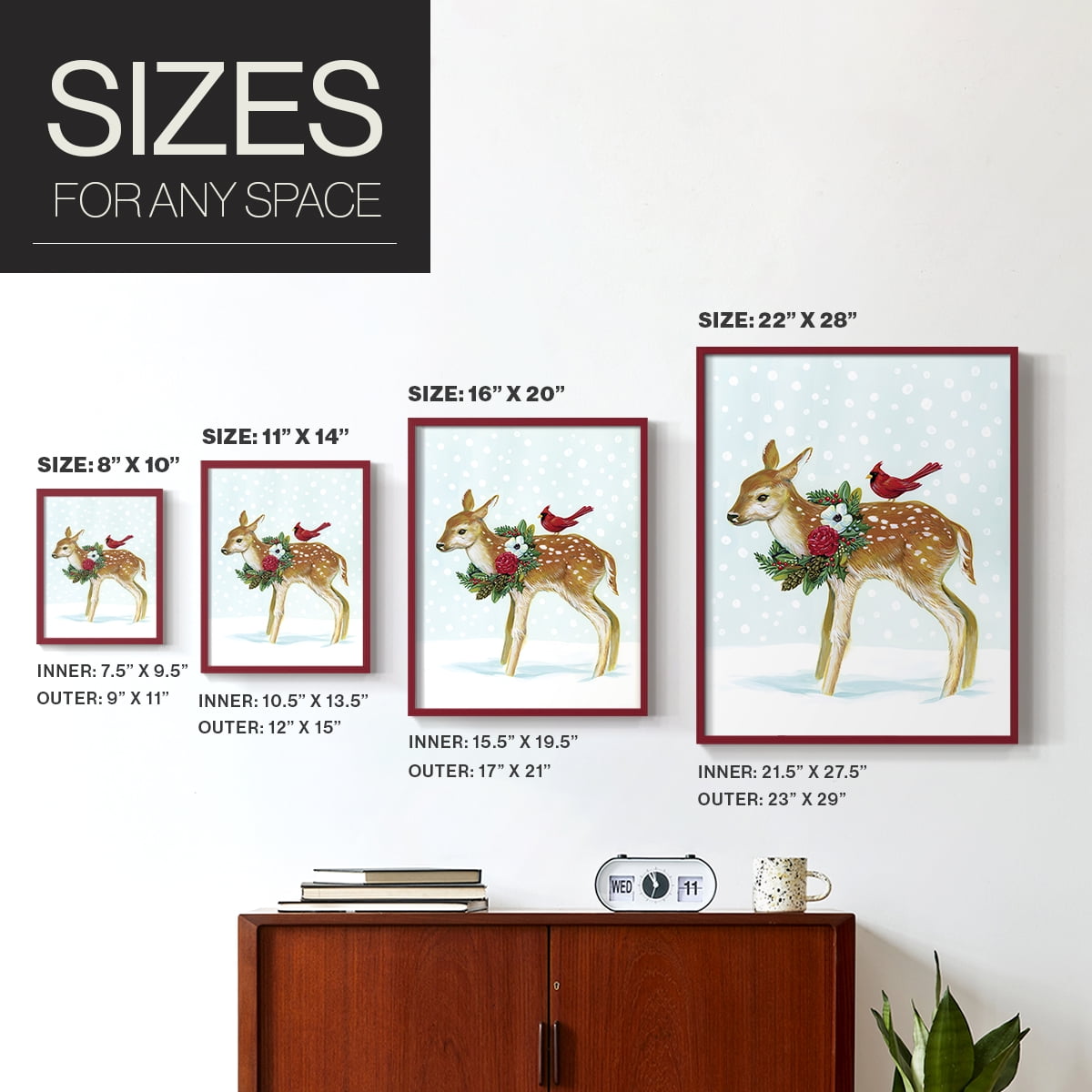 Winter Woodland Creatures with Cardinals II Framed Print - Solid Wood in Single Picture Frame Solid Wood 2 Framed Print