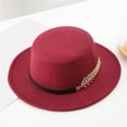 thumbnail image 2 of Comdrip Women Elegant Vintage Wide Brim Warm Autumn Winter Fedora Hat Lightweight Belt Panama Hat Felt Flat Top Jazz Hat Wine, 2 of 3