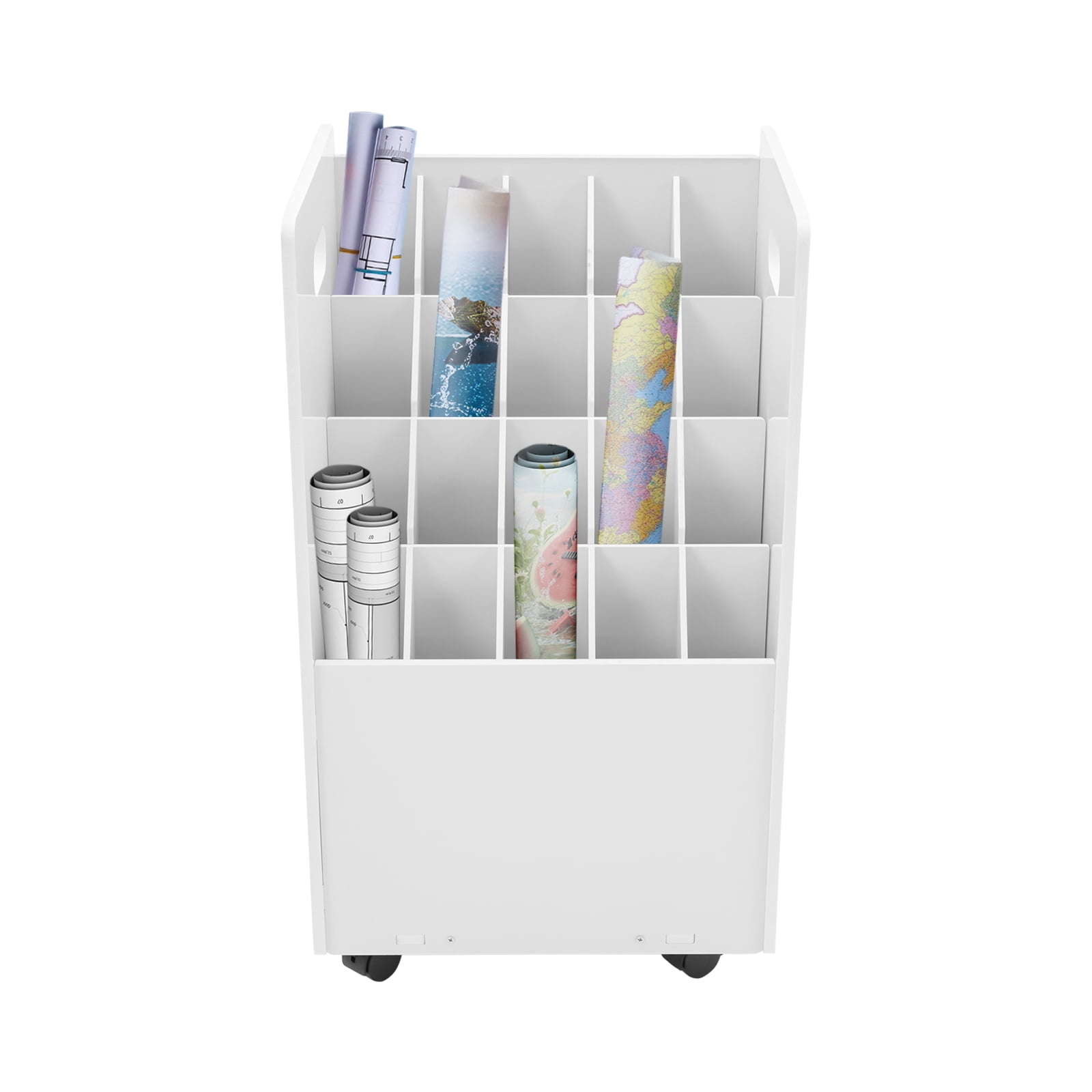 20-Slot Roll File Organizer 15.3x13.3x24.8in White 4-Tier Blueprint Storage Rack for Blueprints, Posters