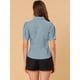 thumbnail image 5 of Camisa abotonada de oficina Allegra K de algodón con cuello de manga abullonada Azul polvoriento XS, 5 of 6