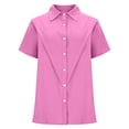 thumbnail image 5 of ZJXFGS Womens Loose Fit Tshirts,Womens Holiday Outfits Womens Tops Trendy Work Tops Womens Short Sleeve Tops Womens Shirts Dressy Casual Cotton Linen Dress Shirts Hot Pink S, 5 of 8