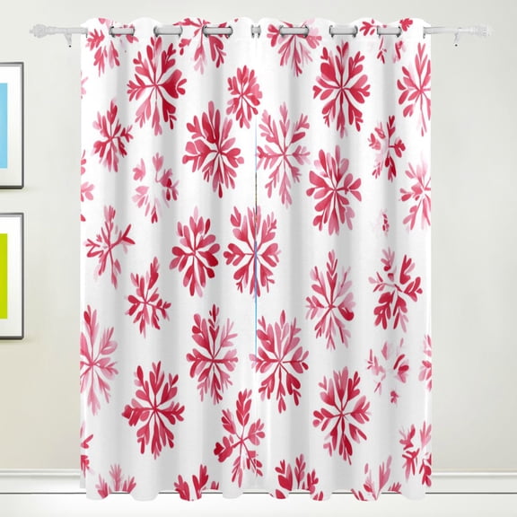 Pink Snowflake Blackout Curtains for Living Room Bedroom 55W x 72/84L Insulated Window Drapes 2 Panels