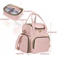 thumbnail image 4 of 2 Layers Large Travel Makeup Bag with 2 Removable Pouches, Large Cosmetic Bag with Detachable Partition, Portable Cosmetic Bag with Multiple Storage Sections (Patent Pending), Pink, 4 of 5