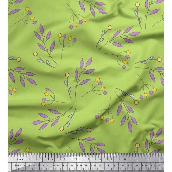 Soimoi Green Velvet Fabric Berries Leaves Print Fabric by Yard 58 Inch Wide