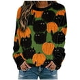 thumbnail image 1 of Chandail en Molleton Citrouille Chat pour Femmes Halloween Col Rond Pull Manches Longues Hauts Décontractés Amples, 1 of 5