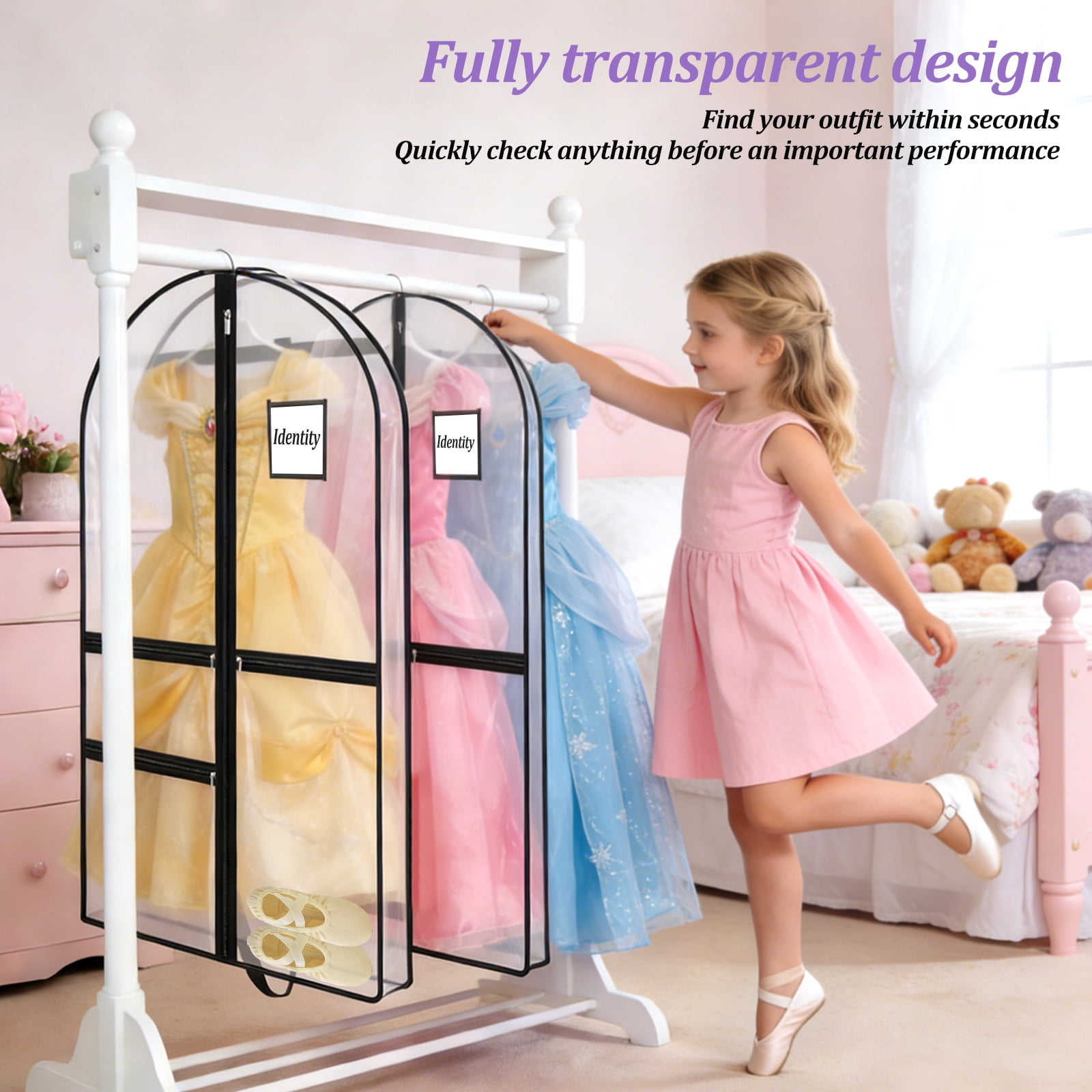 Austok 2Pcs Garment Bag with 3 Pockets Clear 40 Inch Long Clothes Cover Multipurpose Dance Garment Bags for Hanging Gown Coat Suit Jacket