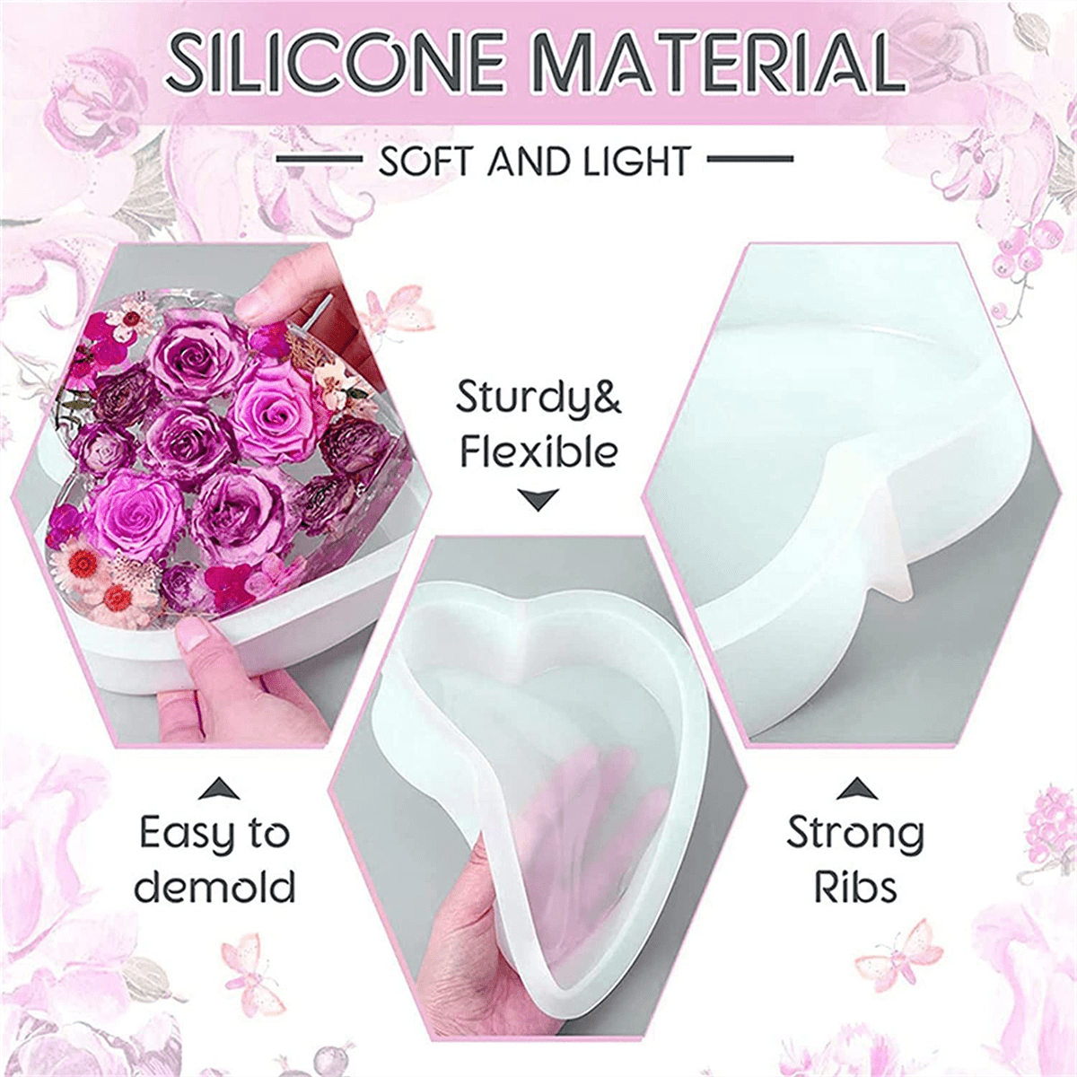 Upgrade Epoxy Silicone Molds, Resin Molds Kit for Flowers Preservation Deep Square Hexagon Heart Silicone Molds