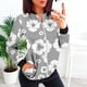 thumbnail image 5 of Gibobby Chaquetas y abrigos holgado moda Abrigo suelto para mujer, cuello Rojoondo, cremallera, manga larga, chaqueta clásica con estampado Floral, Top informal, prendas de vestir diarias (Gris, M), 5 of 5