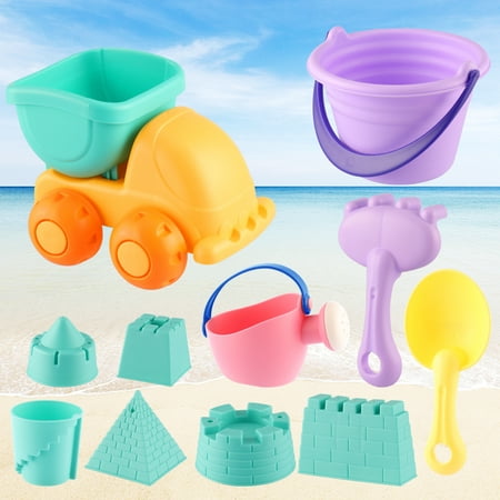 Beach Toys Set for Kids Toddlers 11pcs Beach Sand Toy Set Including Sand Truck, Beach Molds, Beach Bucket, Beach Shovel Tool Kit, Sandbox Toys