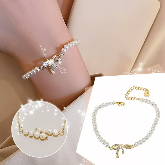 xiangDd White Freshwater Pearl Women's Bracelet Bow Knot Pearl Bracelet Forest Series Girl Bracelet Jewelry