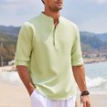 thumbnail image 5 of BKQCNKM Mens Shirts for Men's Casual Shirts Band Collar Long Sleeve Beach Hippie T Shirts Fashion Striped Shirts Mens T Shirt, Green 5XL, 5 of 8