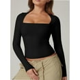 thumbnail image 6 of Women's Square Neck Long Sleeve T Shirts Slim Fit Tops Basic Tee, 6 of 6