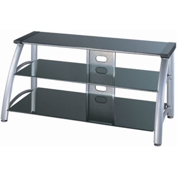 Lite Source Lsh5607 3 Tier Tv Stand Silver Chrome / Black Glass From The Arch Collection