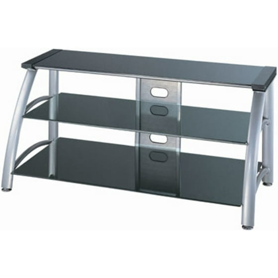 Lite Source Lsh 5607 3 Tier Tv Stand Silver Chrome Black Glass From The Arch Collection