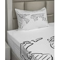 thumbnail image 2 of Ambesonne World Map Fitted & Top Sheet Set with Sham, Sketch Outline, Black White, 2 of 4