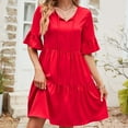 thumbnail image 1 of SMihono Robe d'Été pour Femmes 2024 Grande Taille Décontractée Col en V devant Jupe Lacée Taille Haute Robe Ample Manches Courtes Col en V Longueur Genou Liquidation à Moins de 10!, 1 of 4