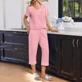thumbnail image 5 of Womens 2 Piece Capri Sets,V Neck Short Sleeve Casual Matching Sets,Summer Loungewear Set with Elastic Waist Pants,Soft Lightweight Comfy Outfit for Daily Wear Pink M, 5 of 6