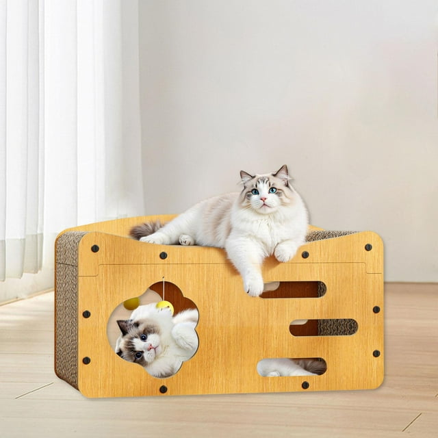 Rascador para gatos, cama rascadora para gatos, práctico juguete de doble capa con para jugar, evita daños en los muebles, juguete para gatitos 51 cm x 25 cm x 10 cm