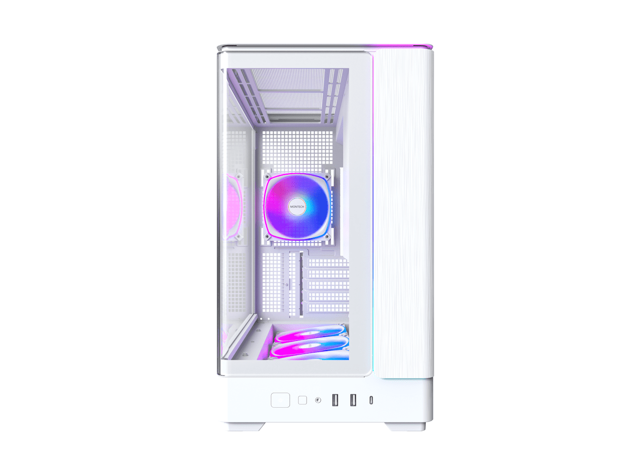 MONTECH KING 15 PRO Micro-ATX PC Case, Curved Panoramic Glass, Chimney Airflow, 360mm Radiator Support, Compact Build for High-Performance Systems, 4 ARGB PWM Fan Pre-Installed with Fan Hub, White