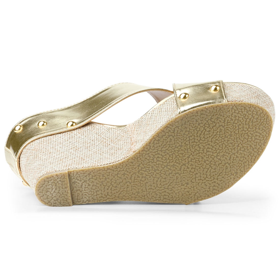 DARING DIVA Women's Stylish Open Toe Linen Platform Slide Wedge Sandals Gold 10