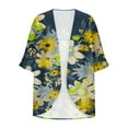 thumbnail image 3 of miqiqism Women's Floral Print Long Sleeve Kimono Cardigan Comfy Loose Cover Up Casual Ruffle Blouse Open Front Tops Juniors Lightweight Outerwear Tops,Yellow,XX-Large, 3 of 4