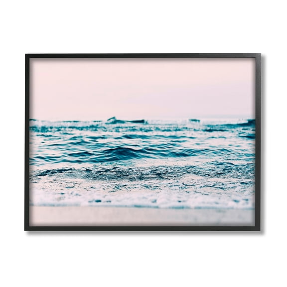 Stupell Industries Pink Sunrise Sea Waves Nature Photography Black Framed Art Print Wall Art, 14 x 11