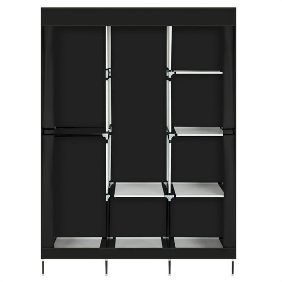 Canddidliike 71" Portable Fabric Wardrobe, Clothes Closet Storage Organizer with Compartments and Rods, Black