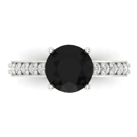 Solitaire with Accents Engagement Ring for Women - 2.3ct Natural Onyx in 14K White Gold Promise Ring