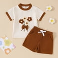 thumbnail image 2 of TOWED22 Toddler Girls Summer Clothes 2-Piece Set Vintage Tee and Denim Shorts Outfit Brown,6-12 M, 2 of 5