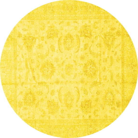 Ahgly Company Indoor Round Oriental Yellow Traditional Area Rugs, 3' Round
