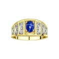 thumbnail image 1 of RYLOS Bagues pour Femmes Bague en Or Jaune 14K Style Classique Pierre Précieuse Ovale 7X5MM et Bague en Diamant Saphir Étoilé Bleu Bijoux Taille 5, 1 of 7