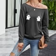 thumbnail image 3 of Camiseta de cuello inclinado con estampado de Halloween de manga larga estilo otoño para mujer Top sexy Fridja hj2532, 3 of 4