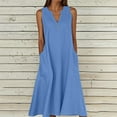thumbnail image 2 of Boho Dresses for Women Vintage Summer Loose Sleeveless Beach Swing Dress Ladies Bohemian Tunic Dress A Line Daily Dress Bridesmaid Dresses with Pockets Blue S, 2 of 5