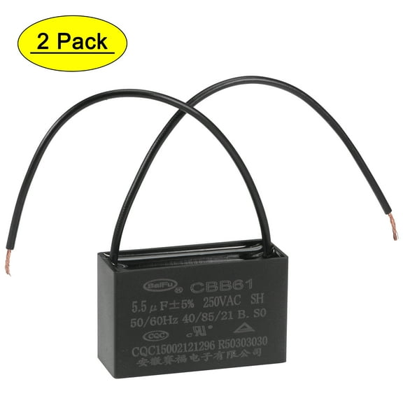 Uxcell 5.5uF 250V AC 2 Wires CBB61 Ceiling Fan Capacitors 2 Pack