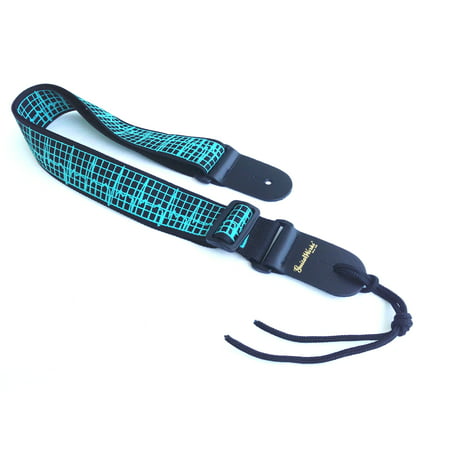Guitar Strap EKG Heartbeat Readout Design Black Nylon Leather Ends Fits All Acoustic Electric & Bass Made In USA Since