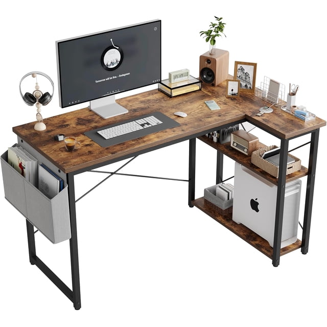 Shaped Computer Desk with Reversible Shelves Inch Small Corner Desk with Storage Bag Gaming Desk Computer Table Study Writing Table for Home Office Bedroom Small Space