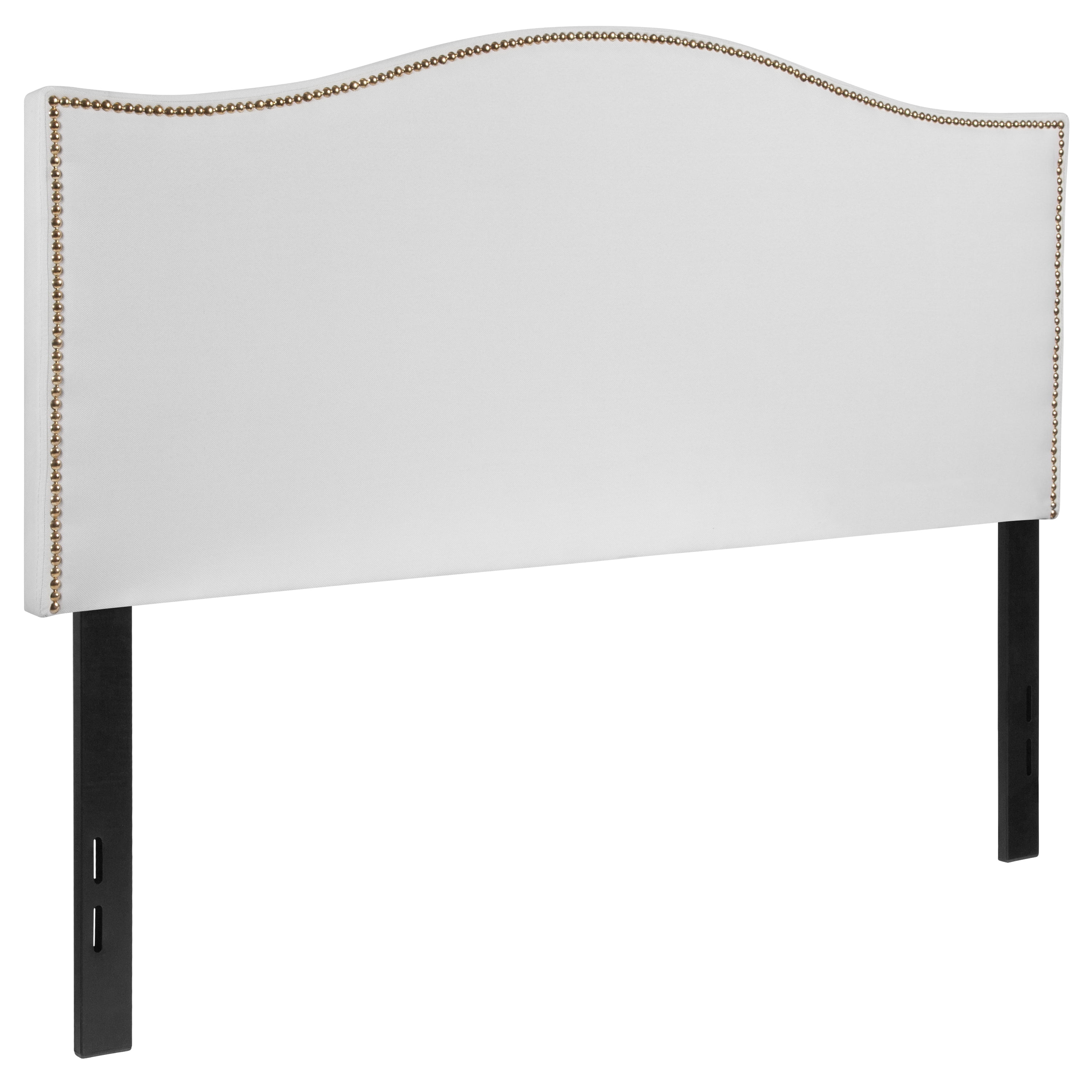 BizChair Upholstered Full Size Arched Headboard with Accent Nail Trim in White Fabric