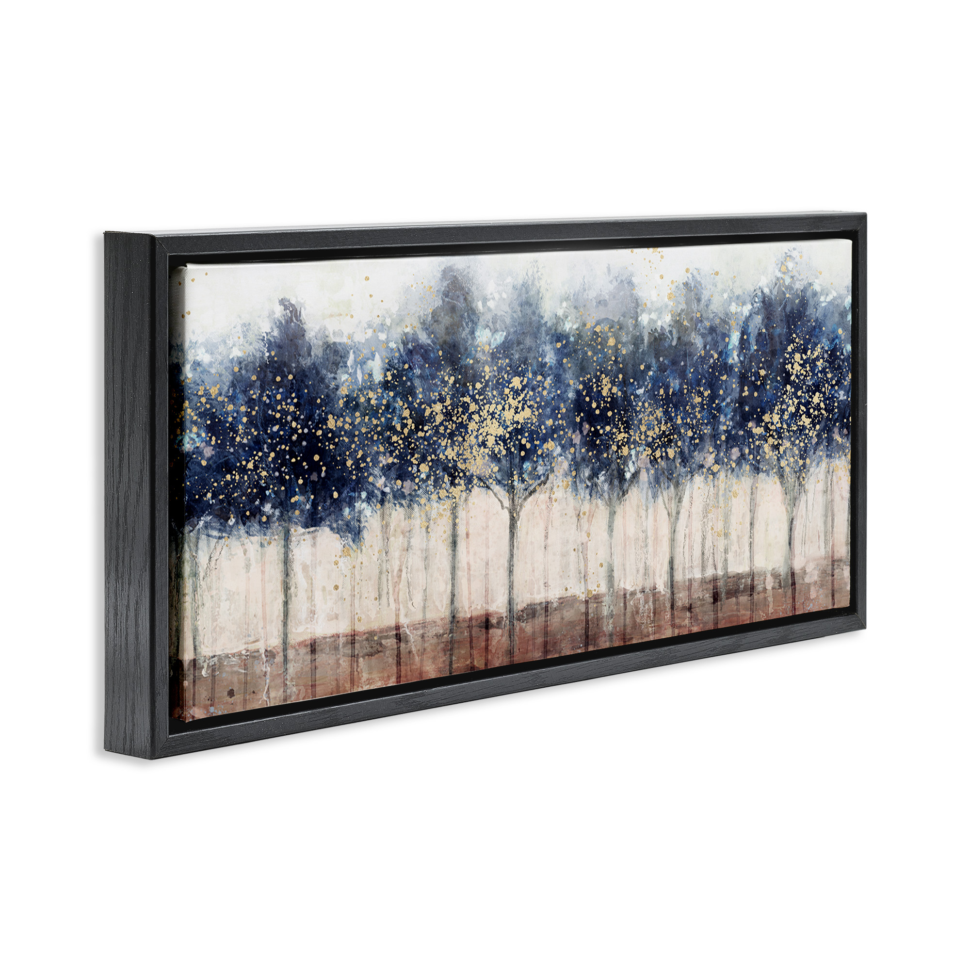 Stupell Industries Trees with Modern Splash Landscape Painting Black Floater Framed Canvas Art Print Wall Art, 25 x 11