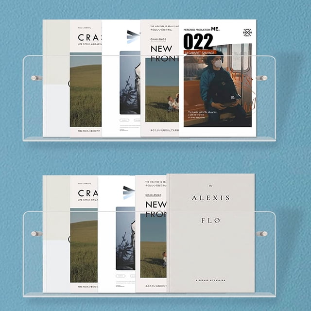 Cutora 2PACK Acrylic Brochure Holder Wall Mount Clear Hanging Magazine Rack Bookshelf Comic Display Stand Floating Storage Organizer for Living Room, Office, Waitting Room