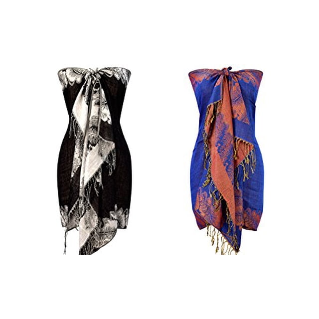 Peach Couture Pashmina Tressée Réversible à Franges, Superbe et Soyeuse (Noir/bleu)