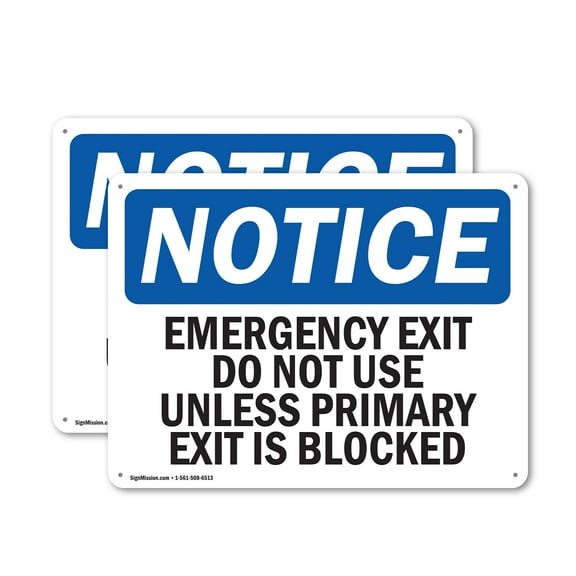 (2 Pack) Emergency Exit Do Not Use Unless Primary OSHA Notice Sign 10 Inch X 7 Inch Indoor / Outdoor Rust-Free Aluminum Metal Signs for Workplace, Workshop, and Construction Site, Made in the USA