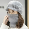 thumbnail image 3 of 2Pcs/Set Womens Winter Warm Elastic Soft Ear Protection Knitted Scarf Mask hat Fleece Lined Beanie Hat, 3 of 7