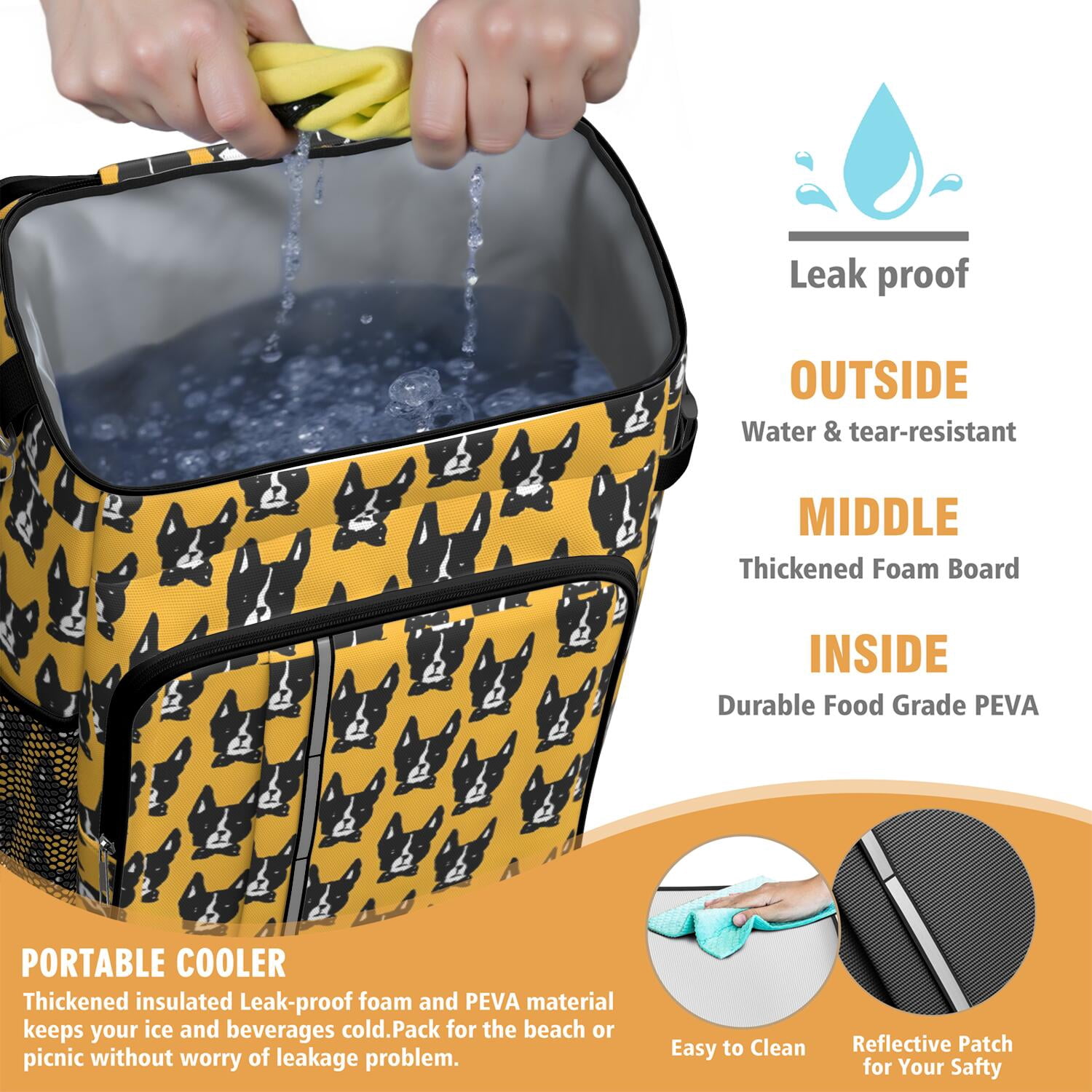 Travel Cooler Bag - Boston Terrier Camping Beer Cooler Backpack with Bottle Opener- Waterproof Insulated Picnic Backpacks - Cooler Bag for Beach