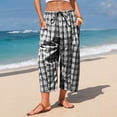 thumbnail image 5 of Plaid Barrel Pants for Women Summer 2026 Casual Loose Wide Leg Lounge Trousers Striped Capri with Pockets Gray XL, 5 of 6