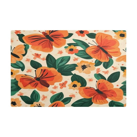 

Orange Butterflies and Flowers Kitchen Leather Drying Mat with Silica Gel Absorbent Layer 11.8 x17.7