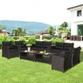thumbnail image 1 of Gymax 8PCS Outdoor Conversation Set Patio PE Rattan Set w/ Glass Table & Sofa Cushions Black, 1 of 10