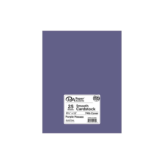 PA Paper Accents Smooth Cardstock 8.5" x 11" Purple Pizzazz, 74lb colored cardstock paper for card making, scrapbooking, printing, quilling and crafts, 25 piece pack
