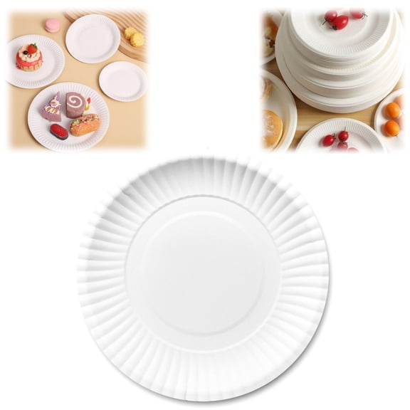100 Pcs Uncoated Paper Plates, Everyday Disposable Plates, White Dinner Plates for BBQ Party, Picnics, Travel and Events