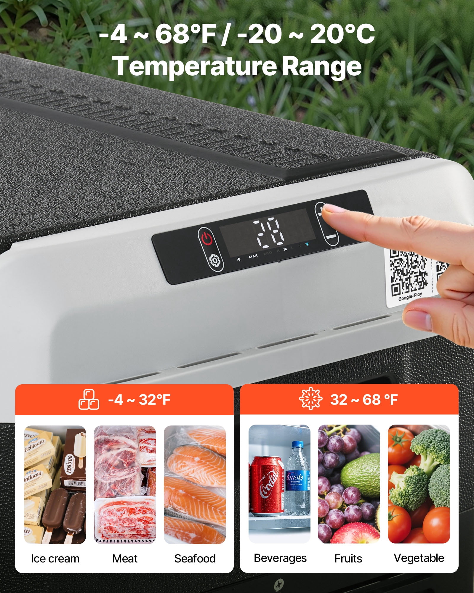 VEVOR 12 Volt Car Refrigerator, 31.7QT/30L Car Fridge, Portable Electric Cooler with -4℉~68℉ Adjustable Temperature, 12/24V DC and 100- 240V AC Compressor Freezer for Outdoor, Camping, Travel, RV