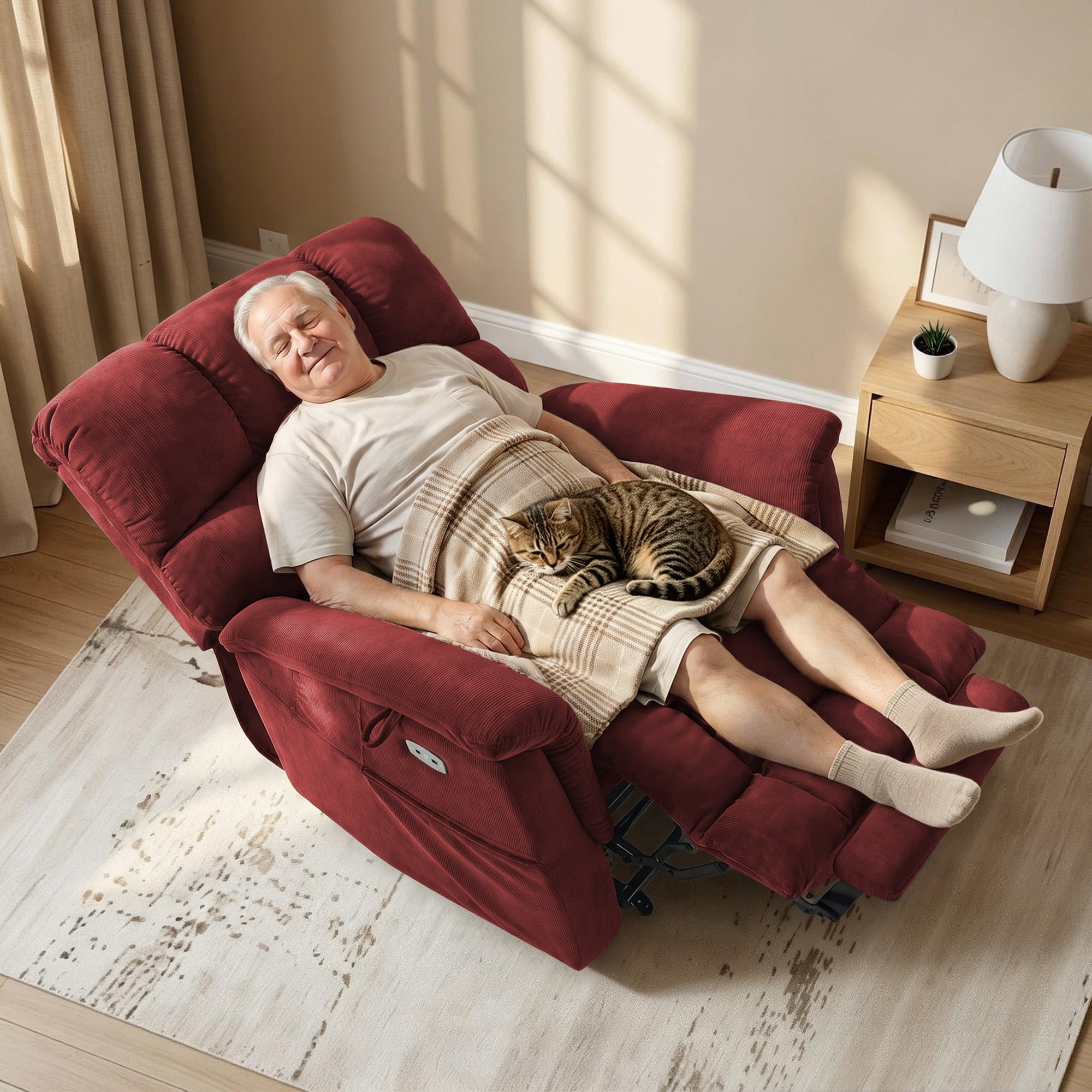 MCombo Oversized 24.8" Seat Width Large Dual Motor Power Recliner Lift Chair for Tall Elderly, Infinite Position, Burgundy Fabric